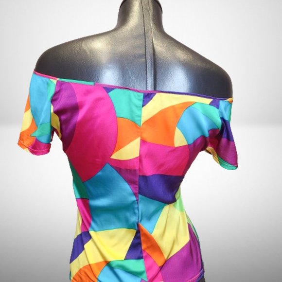 Genny Multicolor Stretch Off The Shoulder Stunning Top / Blouse Size: 38 - Picture 4 of 14